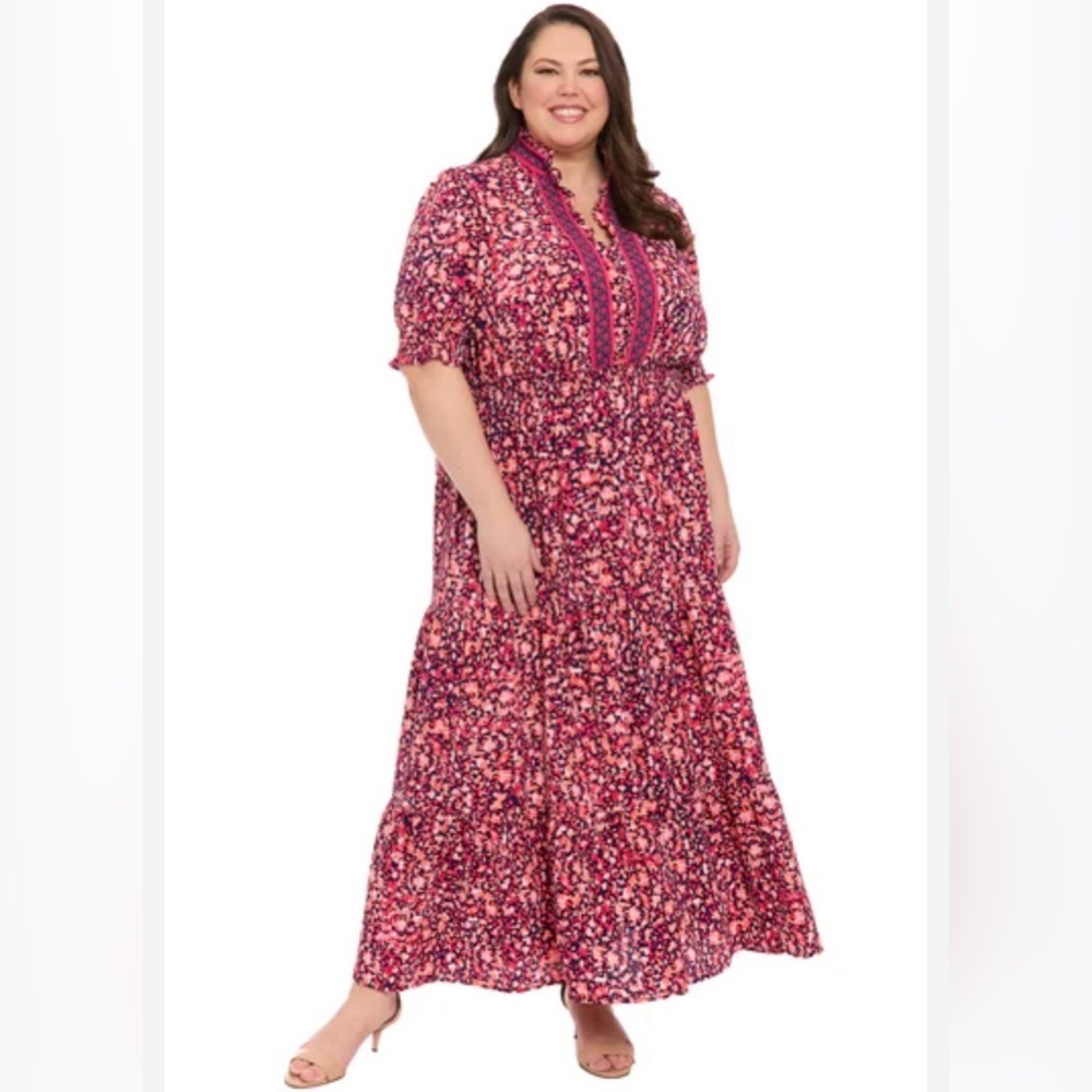 LONDON TIMES Cottagecore Peasant Feminine Colorful Tiered Maxi Dress Sz 20W NWT